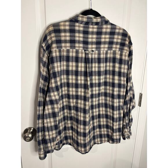 Vintage Bugle Boy Flannel Shirt Navy Cream Plaid 100% Cotton Button-Up 2X - Picture 3 of 3